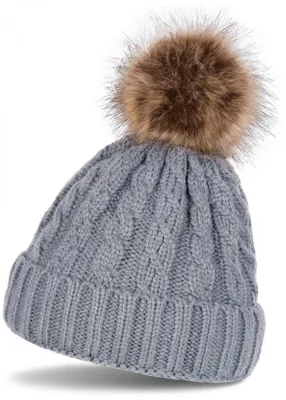 Produktbild von styleBREAKER Zopfmuster Bommelmütze, Strickmütze mit Fellbommel, Winter Beanie Mütze, Uni 04024064