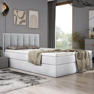 Produktbild von Boxspringbett 140x200 Adelle mit Bettkästen mit Bonell Matratze mit Topper H3 Komplett-Set Doppelbett Polsterbett HELLGRAU velvet