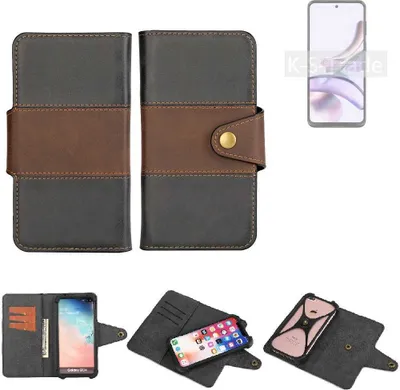 Produktbild von K-S-Trade Handyhülle Schutzhülle Hülle Bookstyle Wallet-Case kompatibel mit Motorola Moto G13 Bumper Rundumschutz schwarz-braun 1x