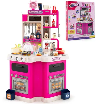 Immagine prodotto di Cucina giocattolo per bambini - Cucina d'angolo - 113 accessori - Con luci, suoni e vapore - Piano cottura e forno - Funziona a batteria - Adatta ai bambini dai 3 ai 6 anni - Rosa