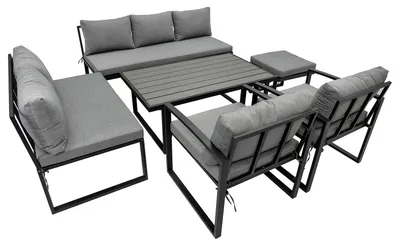 Produktbild von home24 Loungeset - 3-teilig - Eisen / Webstoff - Grau / Anthrazit