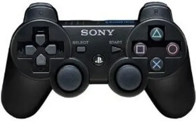 A black PlayStation 3 DualShock 3 wireless controller is shown against a white background.