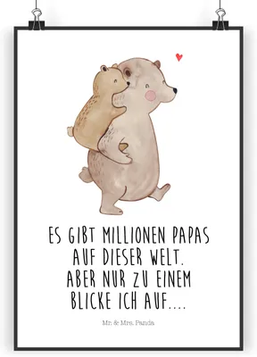 Produktbild von Mr. & Mrs. Panda Bild Papa Bär DIN A4 - Weiß - Geschenk, Vatertag, Kunstdruck, wanddeko, Muttertag, drucke, Wanddekoration, Geburtstag, Vater, Wandbild