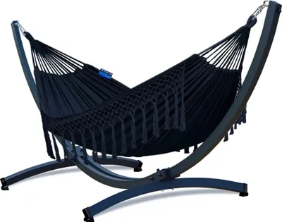 Produktbild von Potenza Outdoor Hängematte mit Tytan Gestell für 2 Personen I Baumwolle Doppelhängematte XXL 220x160, 200kg I Hängemattengestell 350 kg, wetterfest