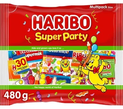 Zdjęcie produktu dla Haribo Super Party Multipack 480g – kolorowa mieszanka gum owocowych i lukrecji