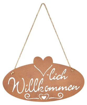 Willkommensschild Herz, Rostoptik, 28,5x16 cm, Metall