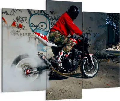 Produktbild von Bild auf Leinwand - Leinwandbild - Motorrad motorradfahrer graffiti - 130x100cm - Wand Bild - Wanddeko - Leinwanddruck - Bilder - Kunstdruck - Leinwand bilder - Wandkunst - CB130x100-2265