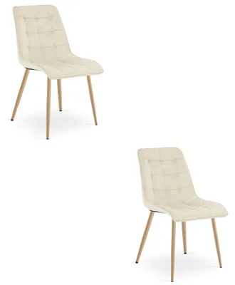 Productafbeelding van Chaise - Leobert - Tweedelig - Lichtbeige veloursstof / Eikenhouten poten - Set van 2