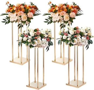 Immagine prodotto di Set di 4 supporti quadrati per fiori 20 x 20 x 80 cm; supporto per fiori in metallo, accessorio da tavolo, colonna floreale moderna in metallo laminato; supporto per piante, supporto metallico per la decorazione di bar, hotel e caffetterie