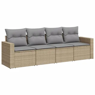 Produktbild von vidaXL 4-tlg. Garten-Sofagarnitur mit Kissen Beige Poly Rattan