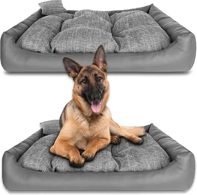 Obrázek produktu pro Postel pro psy, velká, umělá kůže, šedá, košík pro psy, velikost XXL, 100x80 cm, velká, omyvatelná, pohovka pro psy s polštářem, ortopedická, pohodlná