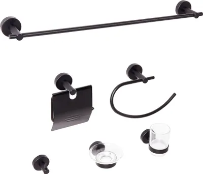 Produktbild von BELIANI Badezimmer-Halter-Set Schwarz Aluminium 6-Teilig Modern Badaccessoires Hardware-Set WC-Garnitur WC-Accessoires-Set Badausstattung Badzubehör