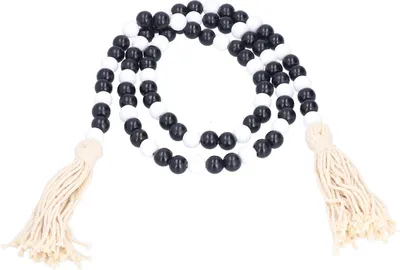 Image de Guirlande de perles en bois blanc noir avec glands Home Decoration pour Noël Independence Day Pâques