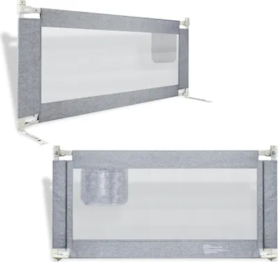 Produktbild von JOIEYOU Ochrana proti vypadnutí 150cm postele Chránič postele Chránič dětské postele s výškově nastavitelnou zábranou pro dětské postýlky, rodičovské postele a všechny matrace Postele z masivu, šedá barva