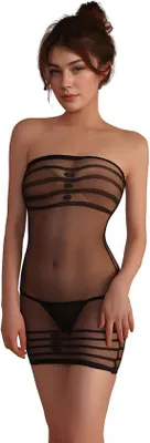 Produktbild von Strakke Mesh Nachtjurk für Frauen in Schwarz