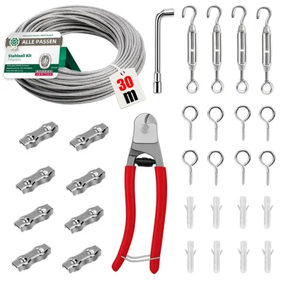 Immagine prodotto di Omgoods - Kit completo di cavi in acciaio, con 30 metri di cavo e accessori