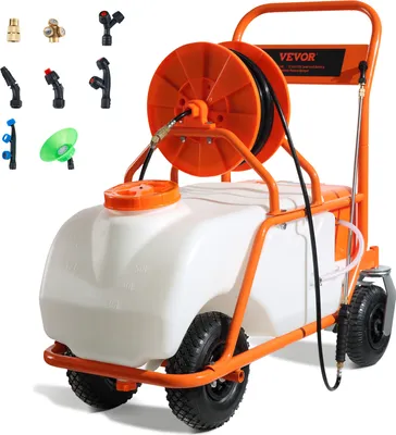 Produktbild von VEVOR Rad-Gazon-Sprühgerät, einstellbar von 0 bis 90 PSI, mit 60 Liter L-förmigem Sprühbehälter, geeignet für Gärten und Sprühaufgaben
