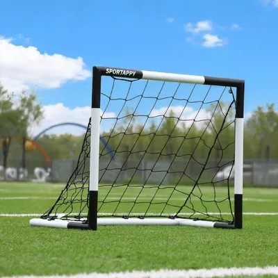 Image de But de football en métal, dimensions 3 x 2,5 pieds, idéal pour l'entraînement en jardin, avec sac de transport et piquets, résistant aux intempéries