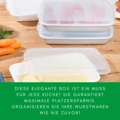 Zdjęcie produktu dla Zestaw ekonomiczny Novaliv 2x płaski 2x wysoki antracyt Pudełko do krojenia Premium z przezroczystą pokrywką, pudełka do przechowywania żywności na wędliny i sery Wymiary 25x17x3 cm 25x17x5 cm Organizer do lodówki Pudełko na pieczywo chrupkie must-have