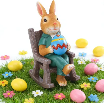 Produktbild von Osterdekoration Hase auf Schaukelstuhl – Tischdeko, Garten, Indoor