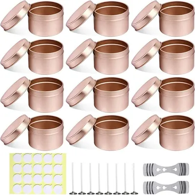 Produktbild von 12 Stück 120ml Kerzendosen Metalldosen mit Schraubdeckel für DIY Kerzenherstellung, Kerzen Selber Machen Set, Ideal für Handwerk Elegantes Rose Design