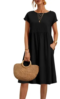 Imagen del producto de Vestido de verano para tallas grandes - Algodón y lino - Negro