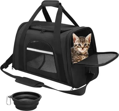 Image de Transport pour animaux de compagnie - Cage de transport pour chats et chiens - Voyage sûr - Conception pliable - 43x25x28 cm - Noir