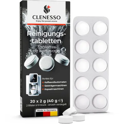 Produktbild von CLENESSO Reinigungstabletten Kaffeevollautomaten (20 Stück) – Kaffeevollautomat Reinigungstabletten kompatibel mit Siemens EQ Series, Jura, Krups, uvm