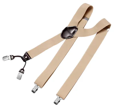 Produktbild von DonDon Herren Hosenträger 3,5 cm breit 4 Clips mit braunem Leder in Y-Form elastisch und längenverstellbar - beige