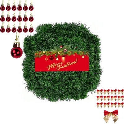 Image de Guirlande de sapin artificielle avec décorations de Noël, pour intérieur et extérieur