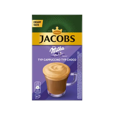 Obrázek produktu pro Jacobs Instant Cappuccino Milka, Kaffeesticks, Cappuccino Typ Choco, Cappuccino Sticks, 8 Sticks / 8 Portionen, 4090077