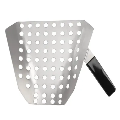 Image de Pelle à pop-corn ergonomique en acier inoxydable avec une poignée et des trous pour les cinémas et les magasins
