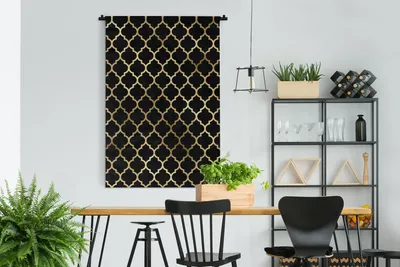 Produktbild von MuchoWow® Wandteppich Wandbehang Muster - Gold - Schwarz 120x180 cm Tapisserie Dekoration Wandtuch - Schlafzimmer - Dekorationen für das Haus