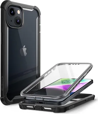 Produktbild von Hülle für Apple iPhone 14 Plus, transparente Rückseite, schwarzer Rahmen, Stoßfänger