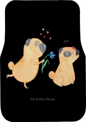 Produktbild von Mr. & Mrs. Panda Fußmatte Auto Mops Verliebt - Schwarz - Geschenk, Hund, Partner, Knuffig, Automatte, Autoteppich, Sprüche, Fürs, Auto-Fußmatte, Liebe