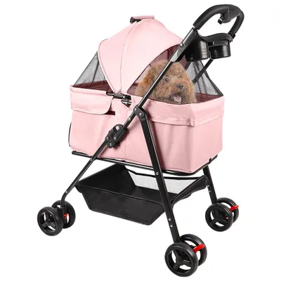 Produktbild von 2 in 1 Hundewagen,Hundebuggy bis 15 kg mit abnehmbarem Korb,Klappbar Travel Haustier Kinderwagen Pet Stroller für kleine Hunde Katzen 50x65x99cm Rosa