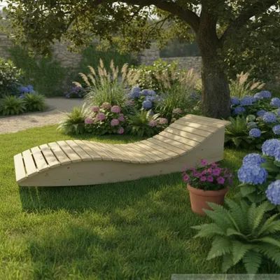 Produktbild von Holzliege Wellenliege Gartenliege Himmelssofa "Pool-Moni" (Fichte) 70cm