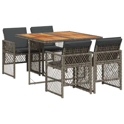 Produktbild von vidaXL 5-tlg. Garten-Essgruppe mit Kissen Grau Poly Rattan
