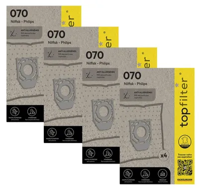 Image de Lot de 4 packs de 4 sacs aspirateur 64070 Philips TopFilter Premium