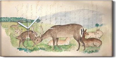 Produktbild von Wohnzimmer-Bild Leinwand Uhr Geräuschlos 60x30 Hirsch Wild Tiere Zeichnung Kunst - weiße Hände
