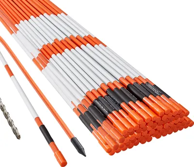 Obrázok produktu pre Značky na príjazdové cesty SucceBuy, 48 palcov, priemer 0,31 palca, 100 kusov, oranžové sklolaminátové tyče s reflexnou páskou, 12-palcový oceľový vrták a ochranné rukavice, vysoká viditeľnosť