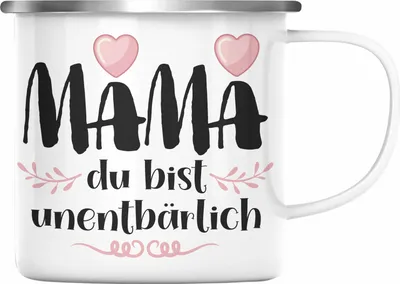 Produktbild von Trendation - Mutter Mama Emaille Tasse Geschenk von Tochter zum Geburtstag Weihnachten Emaille Emaille Tasse Lustig Geschenke Muttertag Muttertagsgeschenk Unentbährlich (Silber)