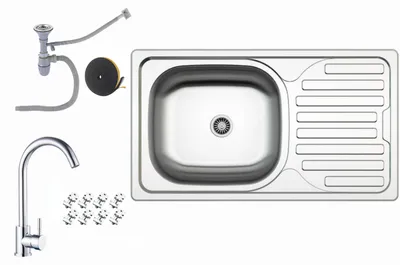 Produktbild von [Edelstahlspüle 76x44 cm +Armatur] Hochwertig beidseitig Montierbar Küchenspüle Eckig Einbauedelstahlspüle Edelstahl Spülbecken f. Unterschränke ab 45 cm inkl. Siphon-Set