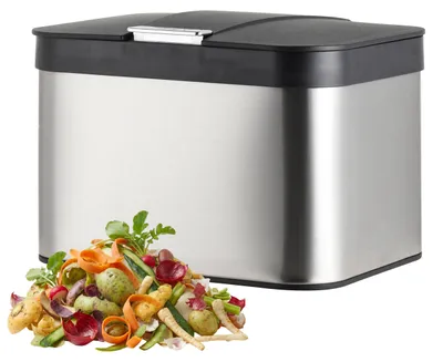 Produktbild von Relaxdays Biomülleimer Arbeitsplatte, 4,5 L, Komposteimer geruchsdicht, Inneneimer entnehmbar, Edelstahl, silber/schwarz