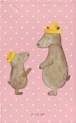 Produktbild von Mr. & Mrs. Panda Wandteppich Bären mit Hut - Rot Pastell - Geschenk, Wandbild, Vatertag, Gobelin, Familie, Muttertag, Tapestry, Kinder, Tapisserie, Hängedeko