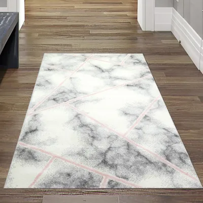 Produktbild von Designerteppich Wohnzimmer, Marmormuster in creme rosa Größe - 80 x 150 cm