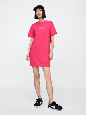 Produktbild von GAP Damen Rosa Jersey Kleid aus 100% Baumwolle mit Logo, gerader Schnitt, XXS