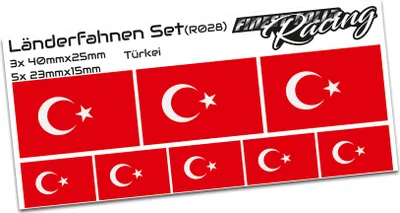 Produktbild von 8er Set Länderfahnen Aufkleber "Turkey" Sticker Flagge Auto Zubehör R028