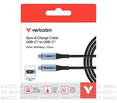 Obrázek produktu pro Verbatim 31848, 1,2 m, USB C, USB C, USB 2.0, 0,48 Gbit/s, Černá