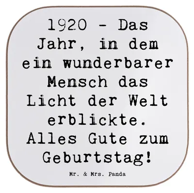 Produktbild von Mr. & Mrs. Panda Holzuntersetzer Spruch 1920 Geburtstag - Weiß - Geschenk, Glückwunsch, Untersetzer Gläser, Geboren am, nostalgisches Geburtstagsgeschenk, Happy Birthday